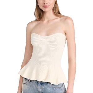 Line and Dot Saffy Ribbed Knit Sweetheart Neckline Strapless Peplum Top